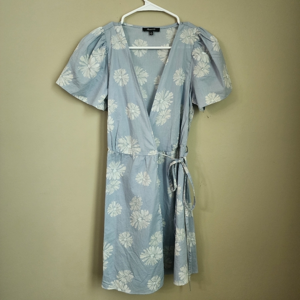 Madewell  Floral Light Blue Wrap Dress Cotton Tie Waist. Size XS - Picture 8 of 8